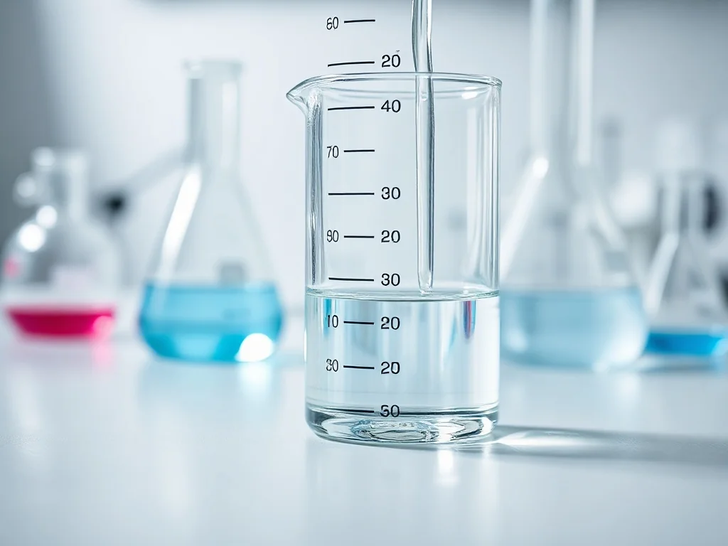 Szklany cylinder miarowy z precyzyjnie odmierzoną cieczą w profesjonalnym laboratorium.